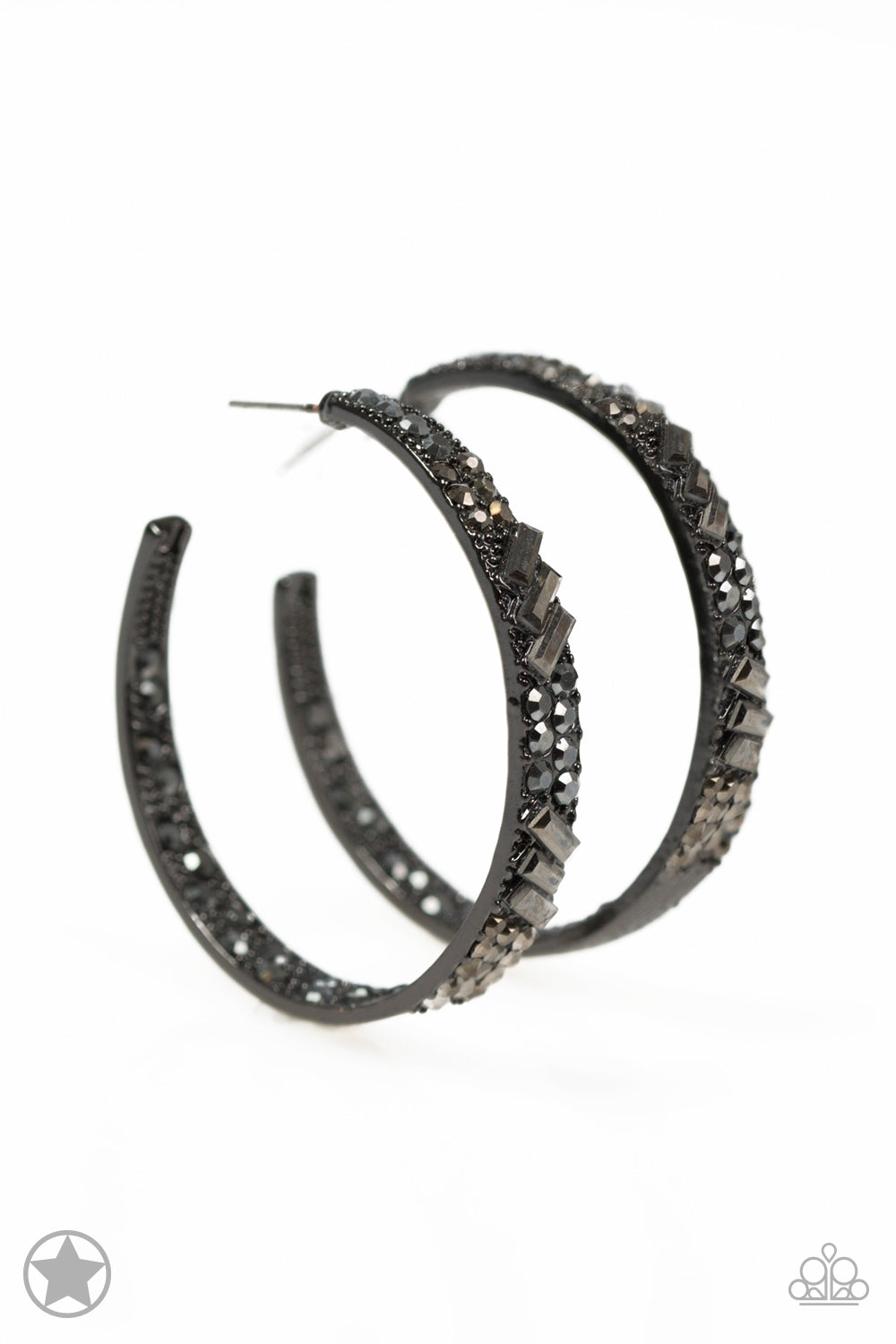 GLITZY By Association - Black Blockbuster Paparazzi Hoop Earrings