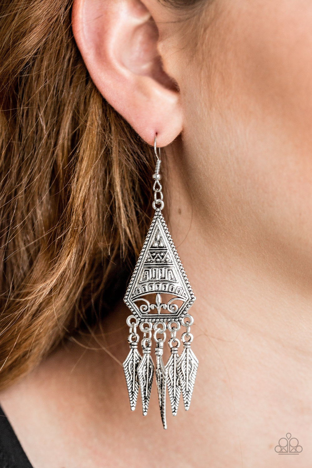 Me Oh MAYAN - Silver Paparazzi Earrings