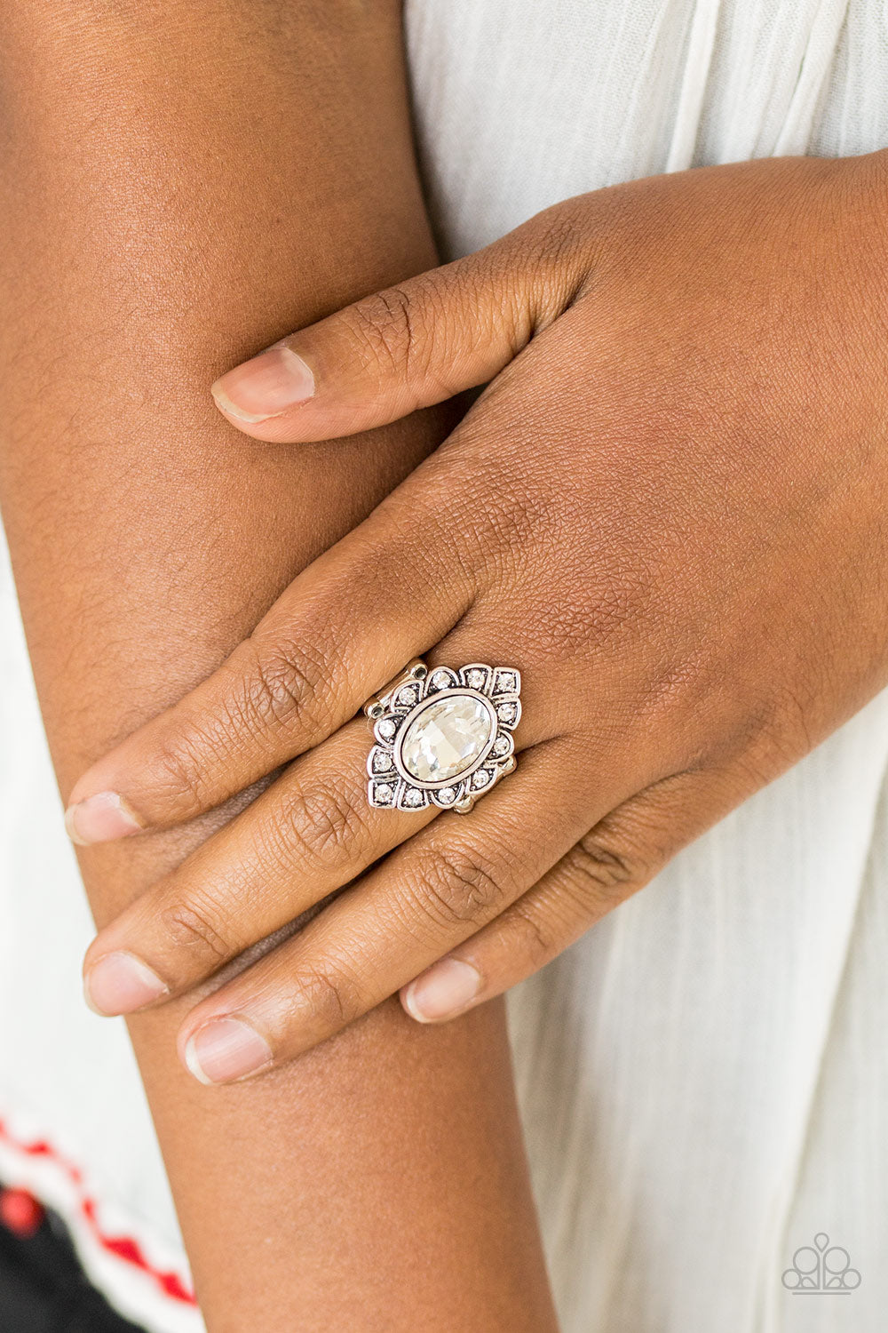Power Behind The Throne - White Paparazzi Ring
