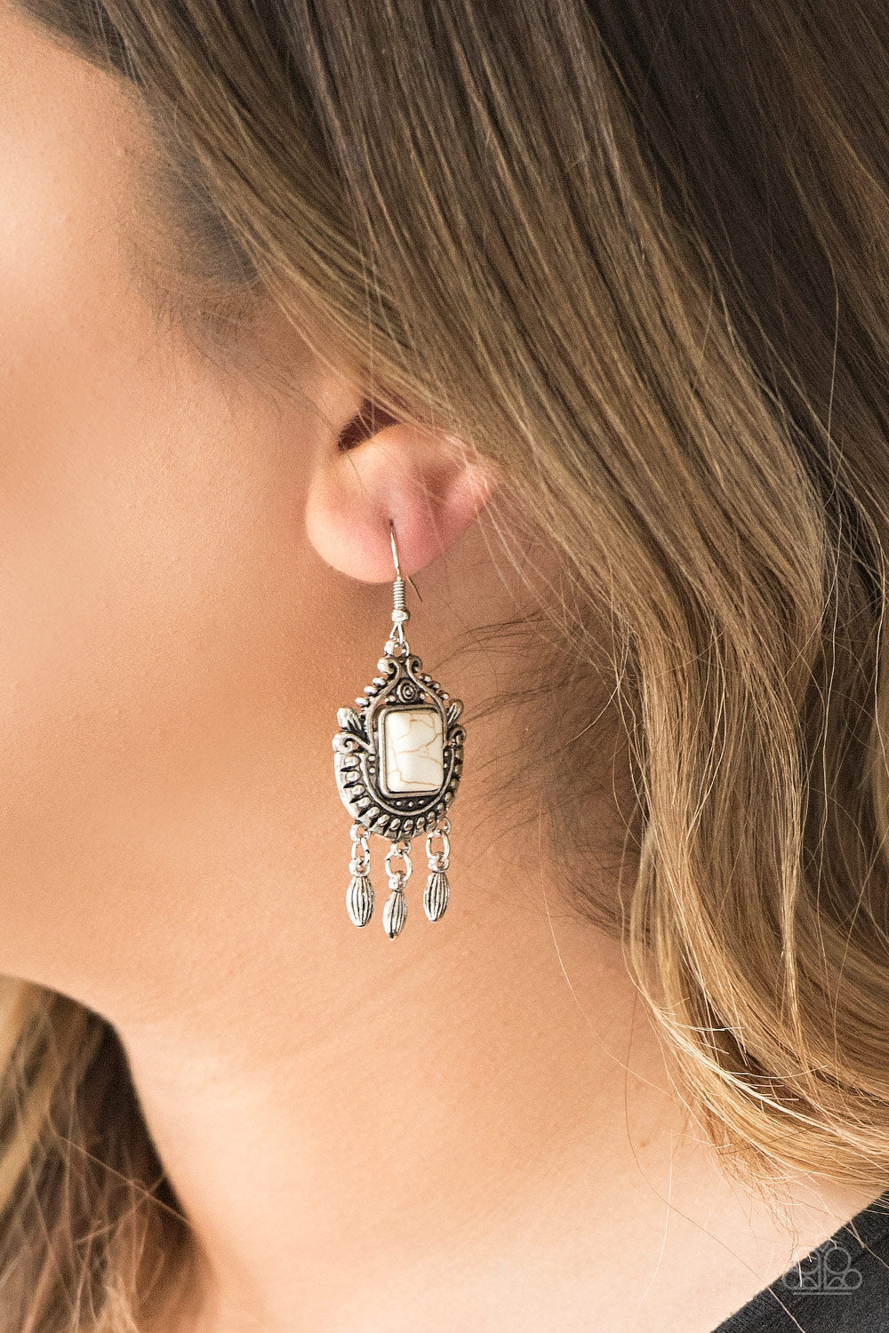 Open Pastures - White Paparazzi Earrings