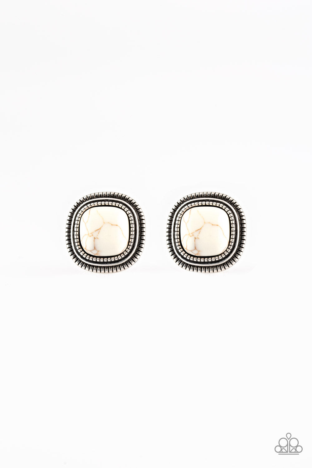 FRONTIER-Runner - White Paparazzi Earrings