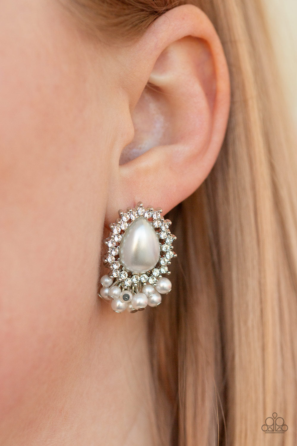 Castle Cameo - White Paparazzi Earrings