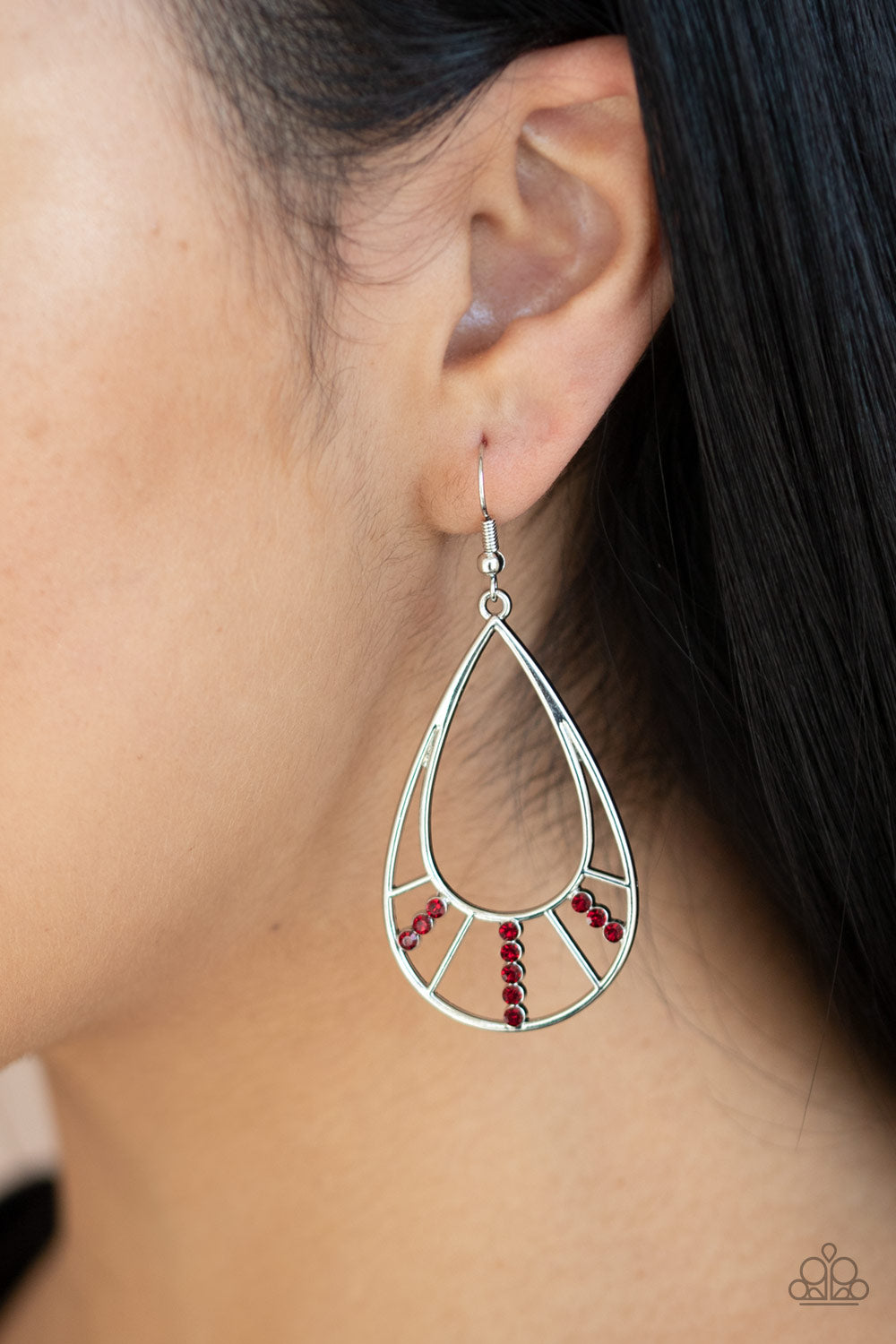 Line Crossing Sparkle - Red Earrings
