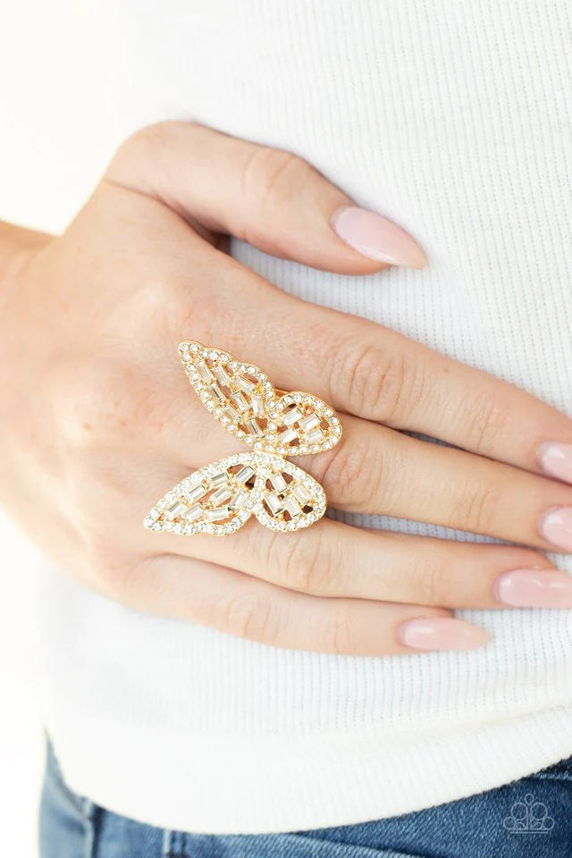 Flauntable Flutter Gold Paparazzi Ring