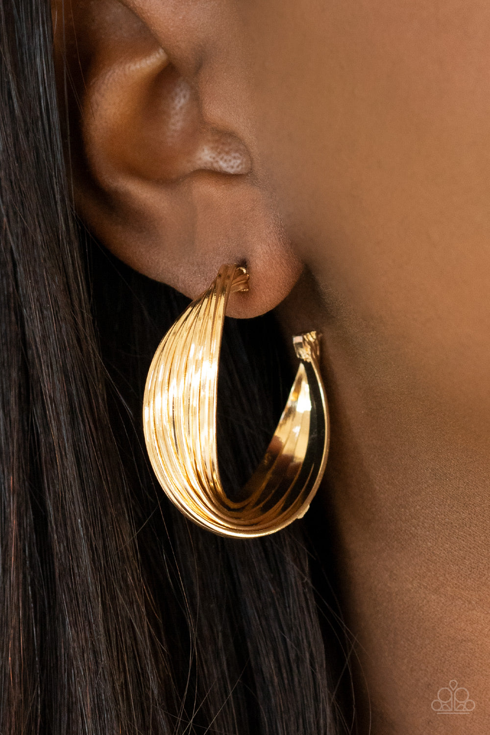 Curves In All The Right Places - Gold Paparazzi Hoop Earrings