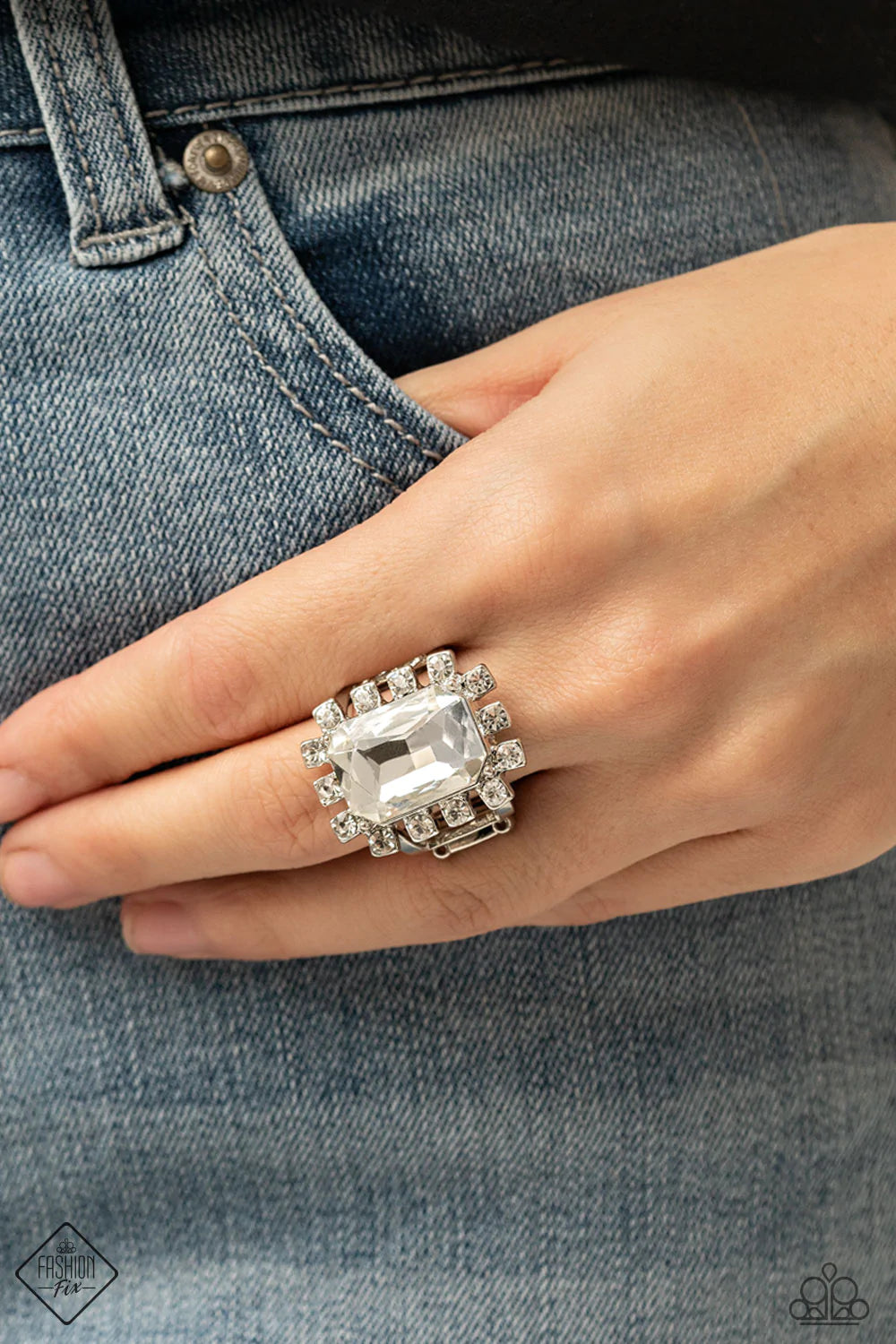 Galactic Glamour White Paparazzi Fashion Fix Ring