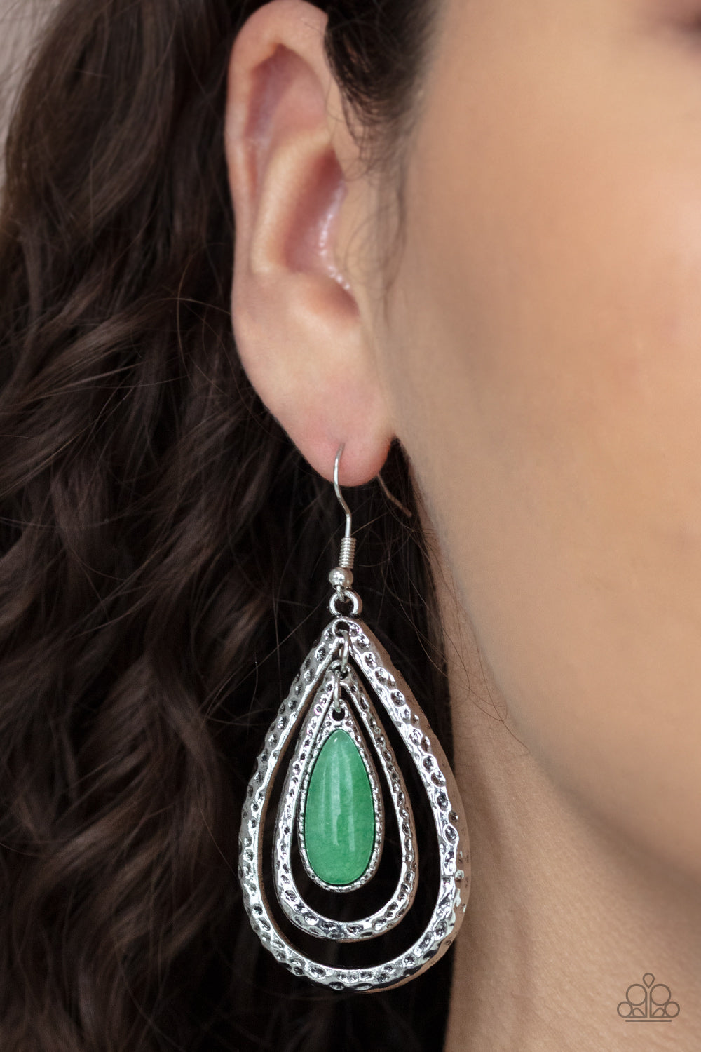 Teardrop Torrent - Green Paparazzi Earrings