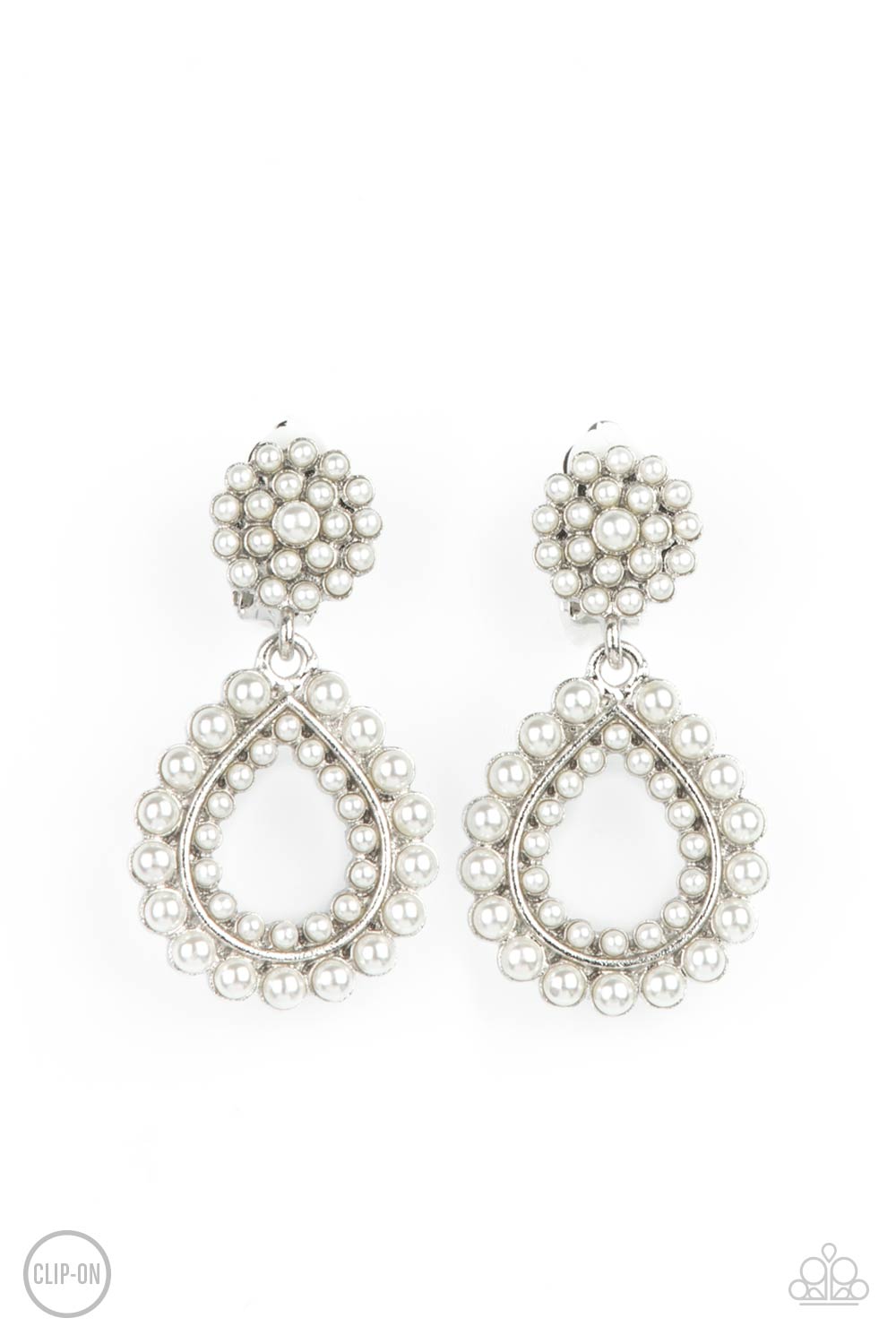 Discerning Droplets - White Paparazzi Clip on Earrings