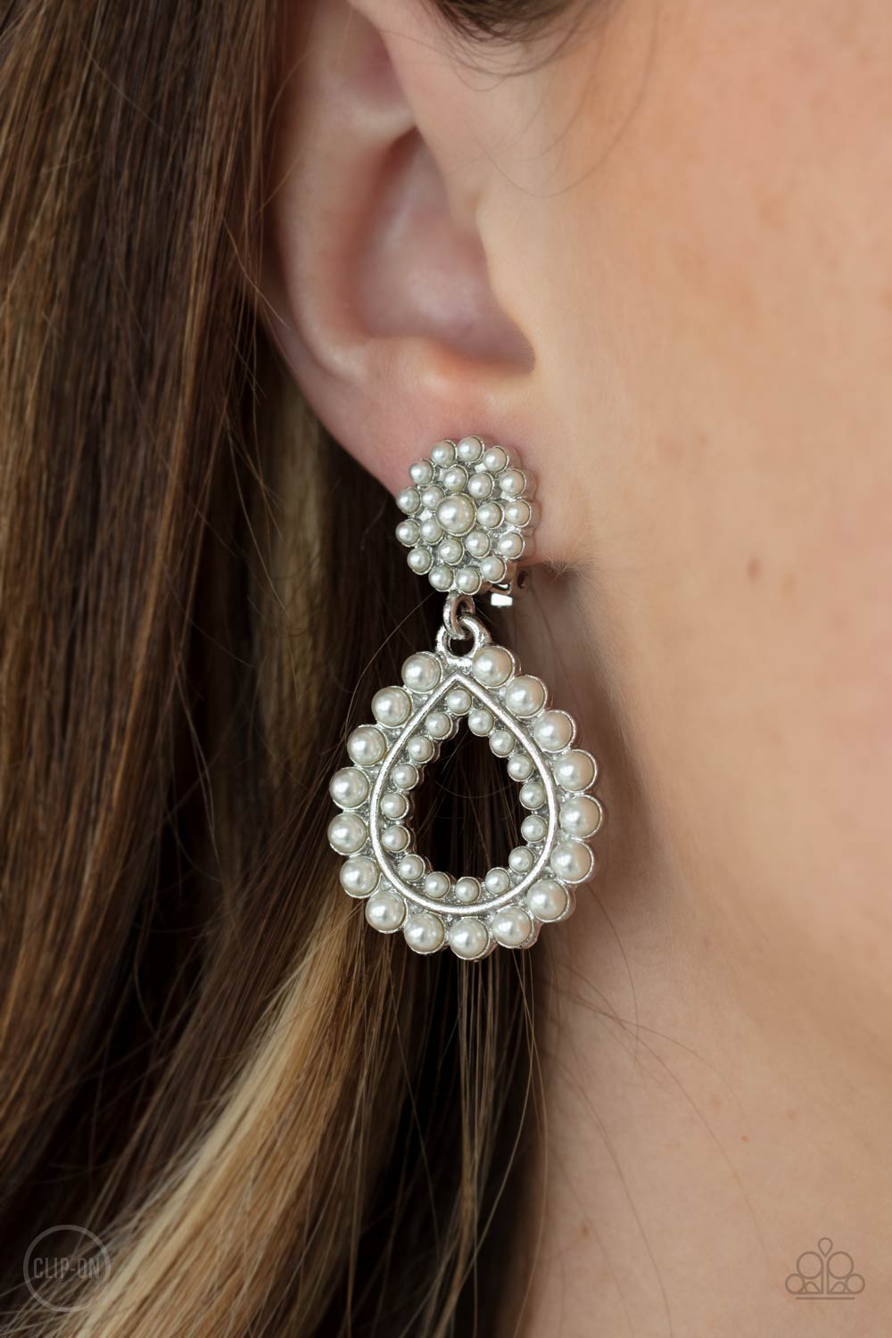Discerning Droplets - White Paparazzi Clip on Earrings