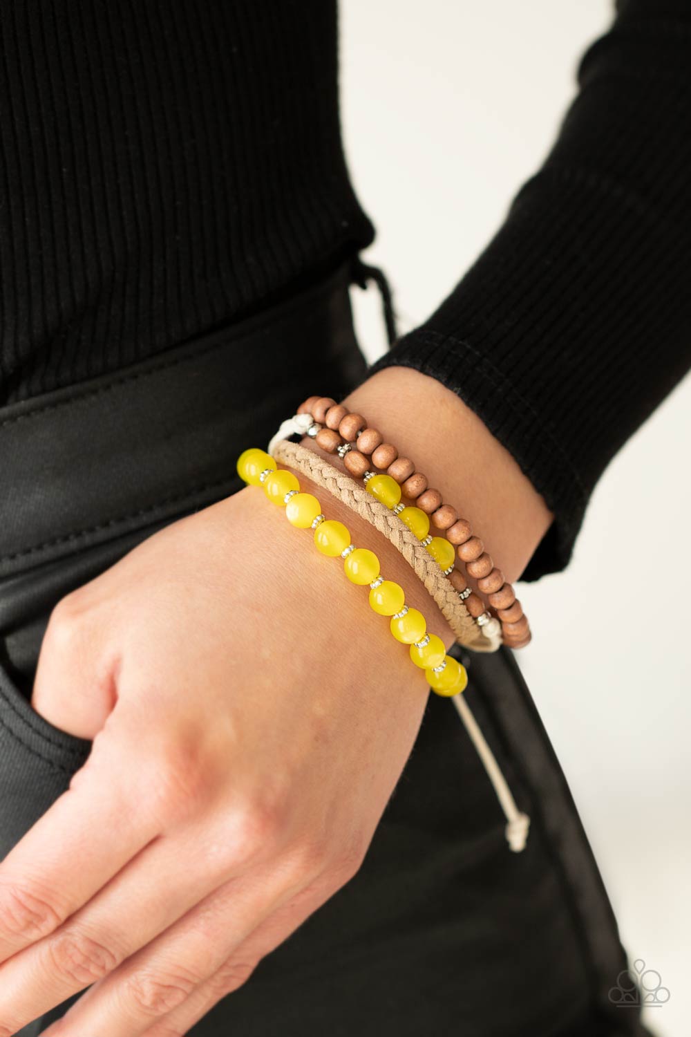 Down HOMESPUN - Yellow Paparazzi Urban Bracelet