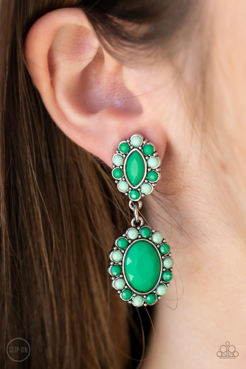 Positively Pampered - Green Paparazzi Clip-on Earrings