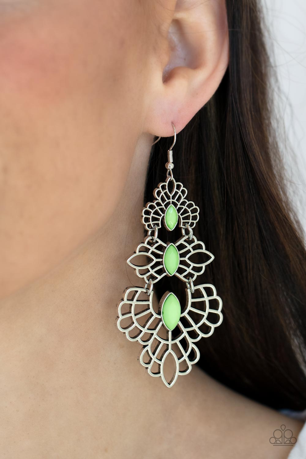 Flamboyant Frills - Green Paparazzi Earrings