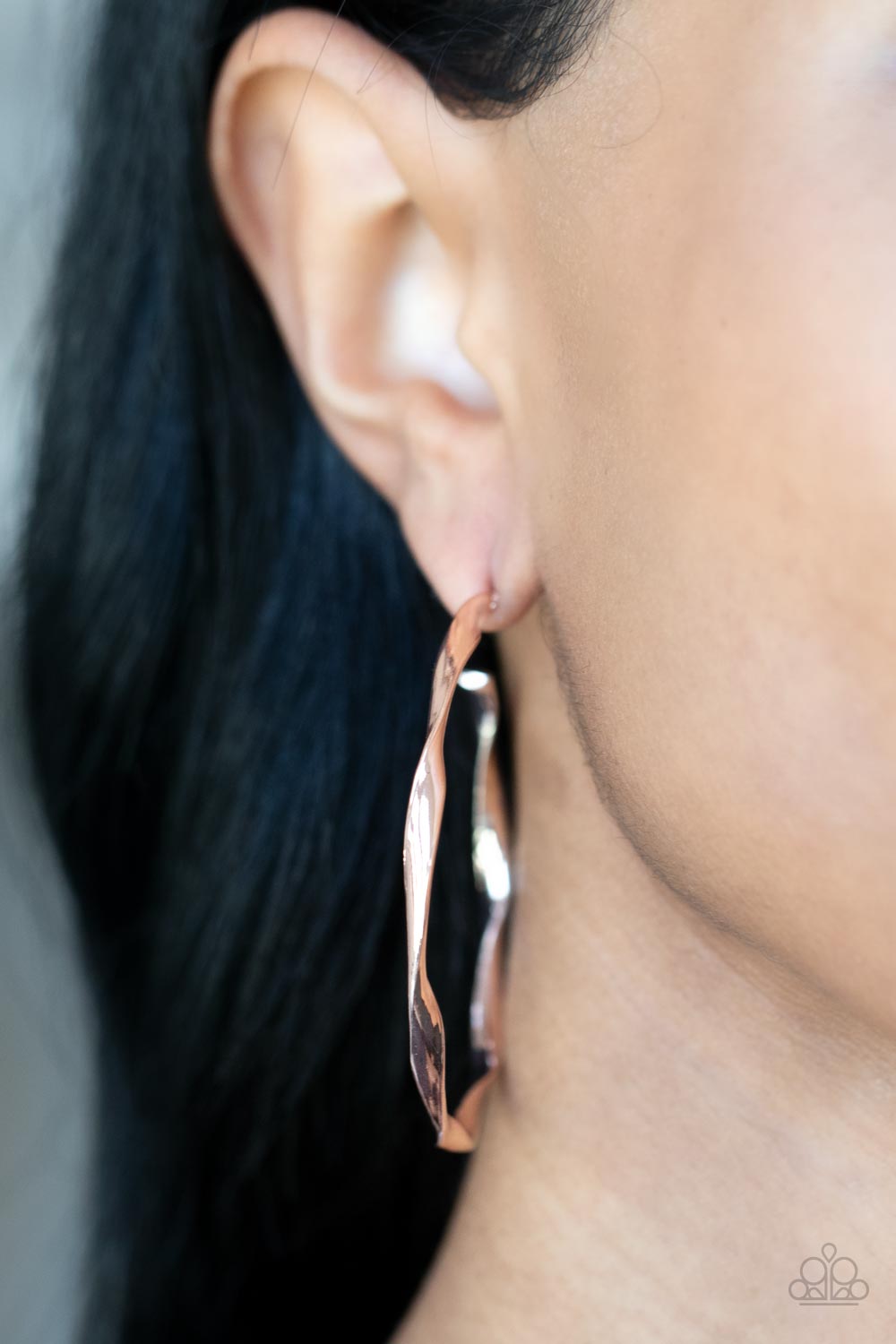 Radiantly Warped - Rose Gold Paparazzi Hoop Earrings