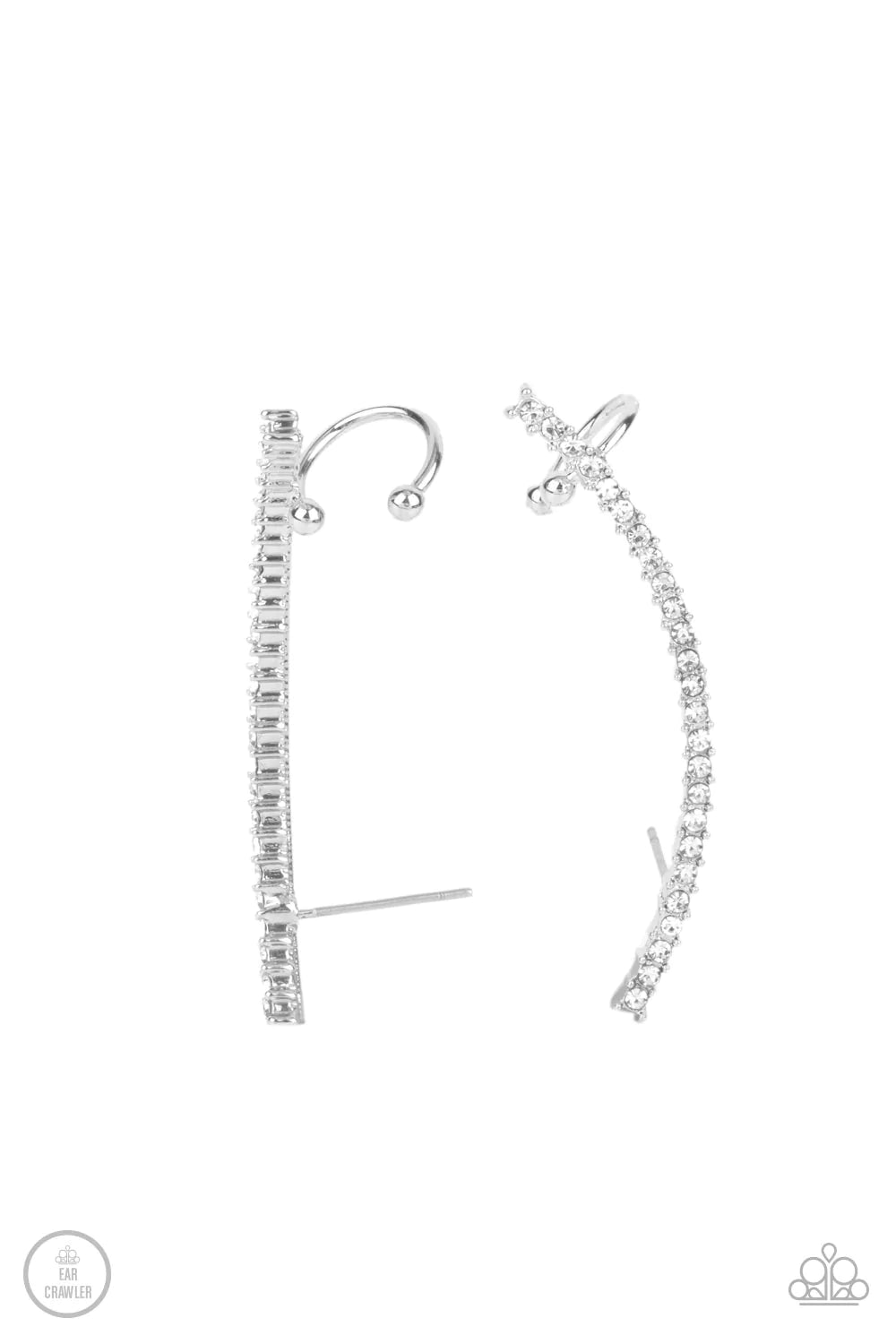 Sleekly Shimmering White Paparazzi Ear-Crawler Earrings