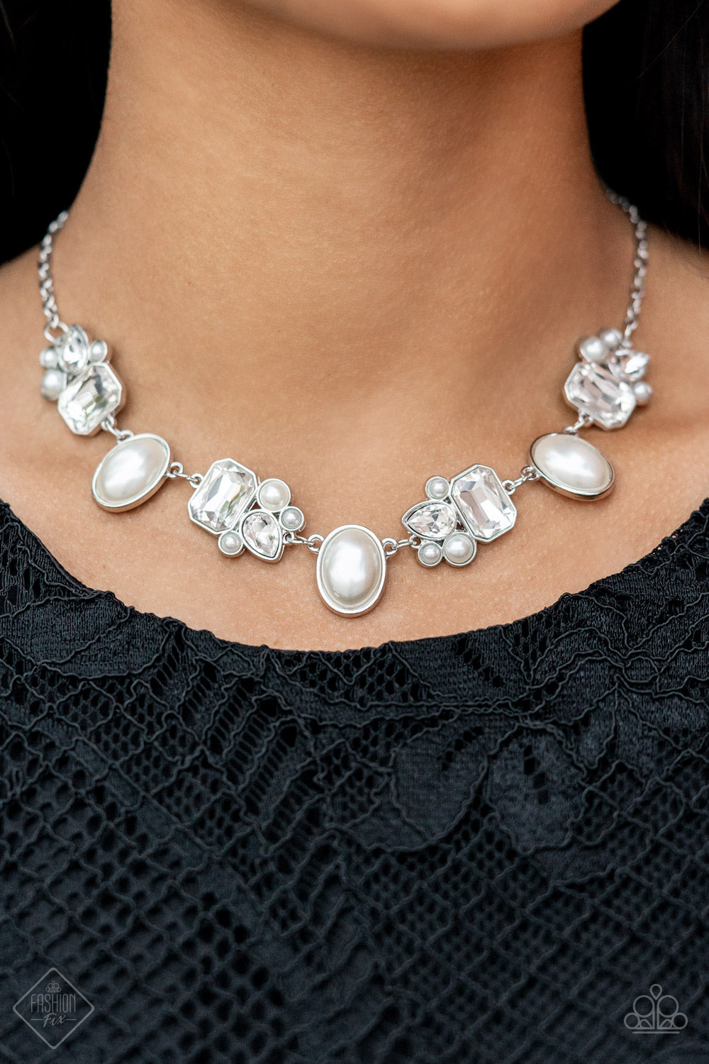 Sensational Showstopper - White Paparazzi Exclusive Fashion Fix Necklace