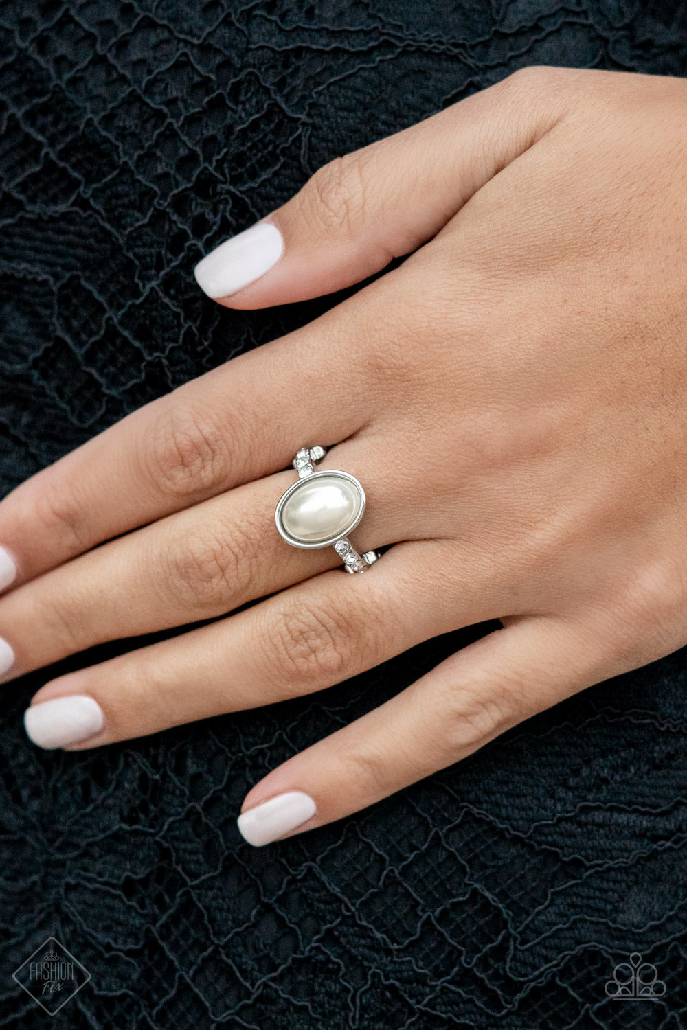 One Day at a SHOWTIME - White Paparazzi Exclusive Fashion Fix Ring