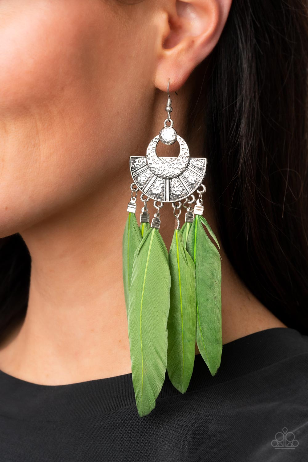 Plume Paradise - Green Paparazzi Earrings