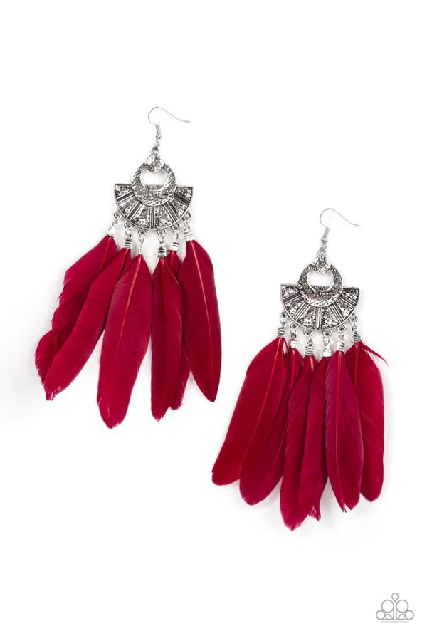 Plume Paradise Red Paparazzi Earrings
