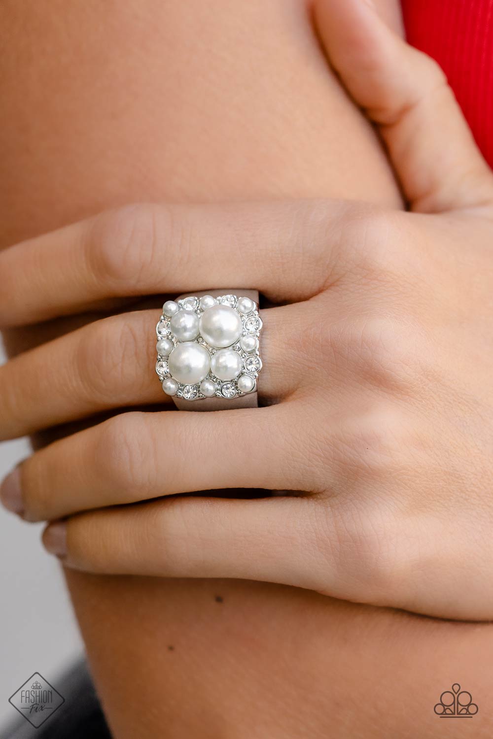 Opulent Overture White Paparazzi Fashion Fix Ring