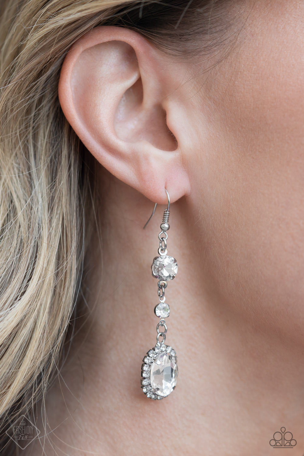 Glass Slipper Sparkle - White Paparazzi Exclusive Fashion Fix Earrings