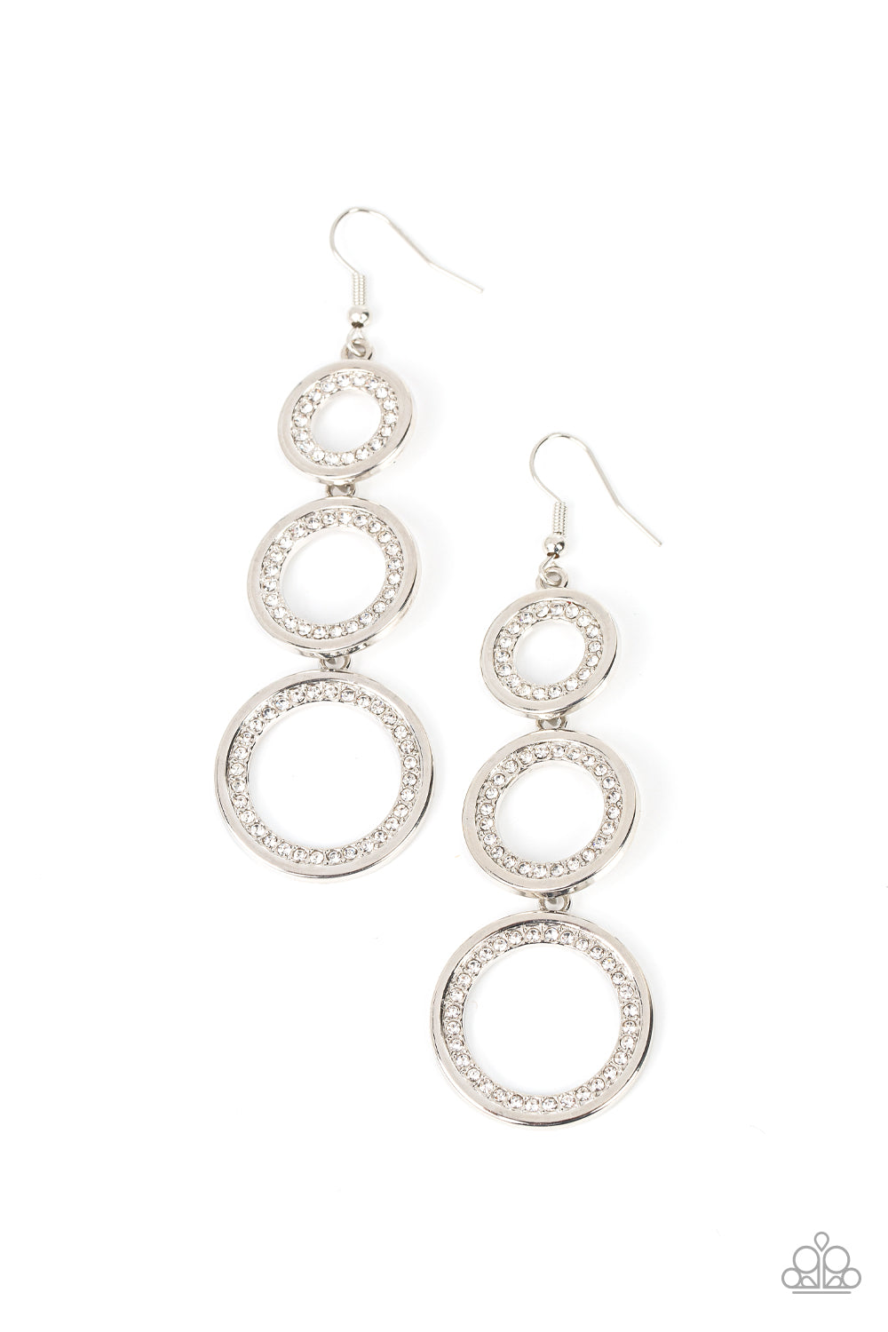 Shimmering in Circles - White Paparazzi Earrings