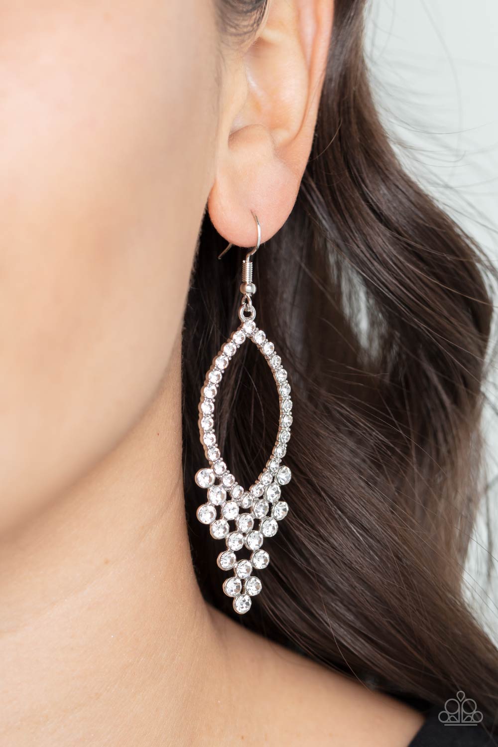 GLOWING off the Deep End - White Paparazzi Earrings