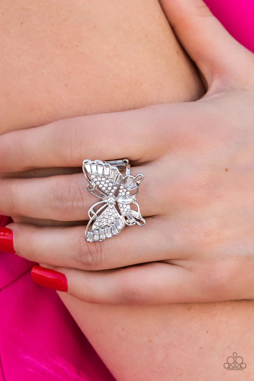 Fearless Flutter White Paparazzi Ring