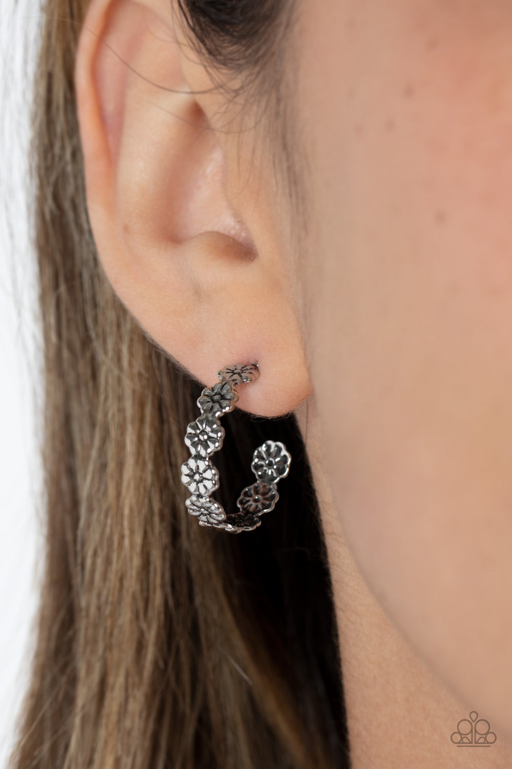Floral Fad - Silver Paparazzi Tiny Hoop Earrings