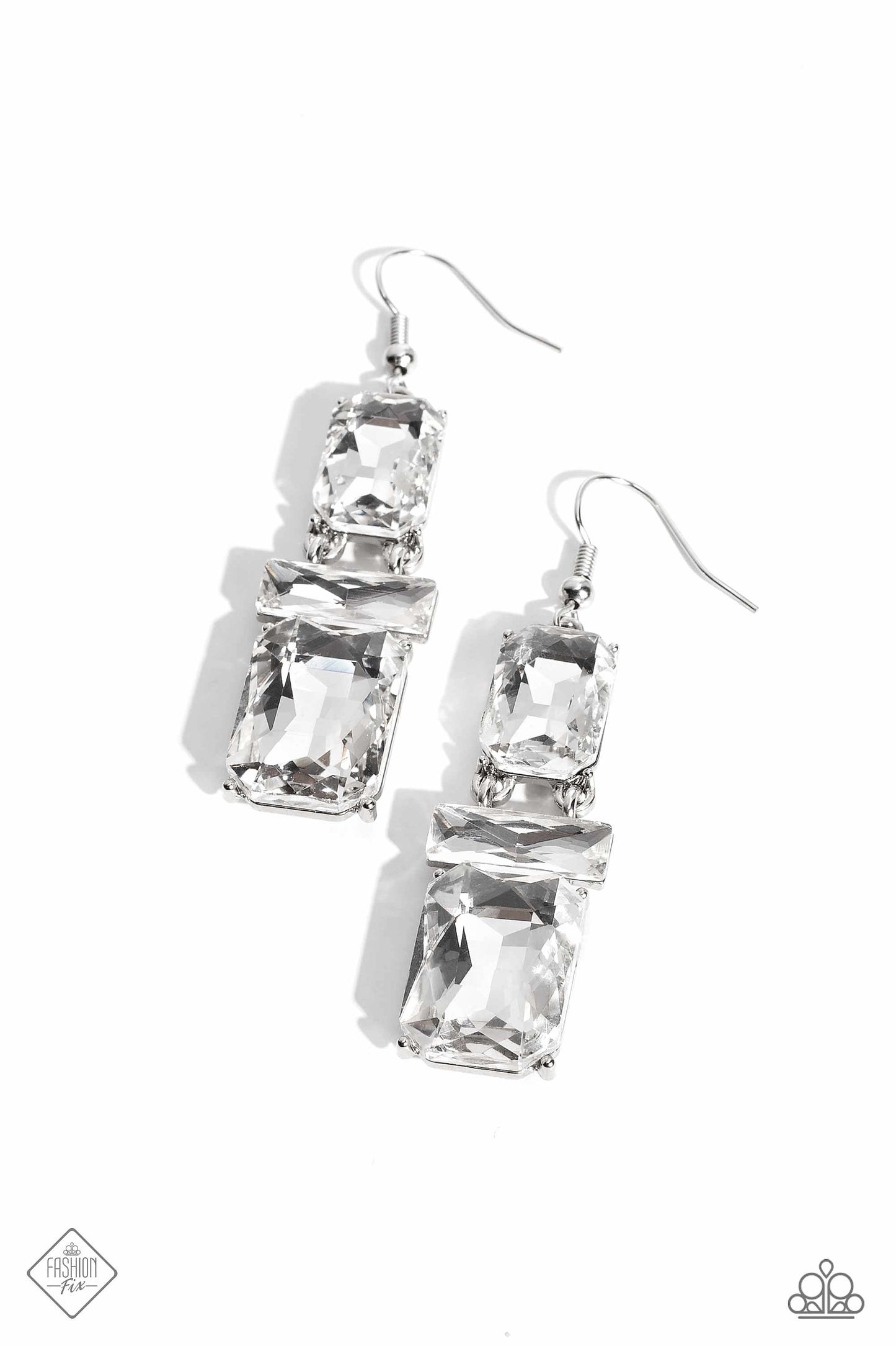 CHAIN Check White Paparazzi Fashion Fix Earrings