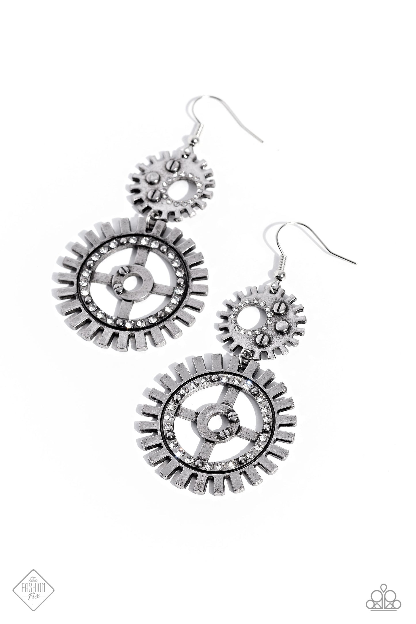 I Have a STEAMPUNK White Paparazzi Fashion Fix Earrings