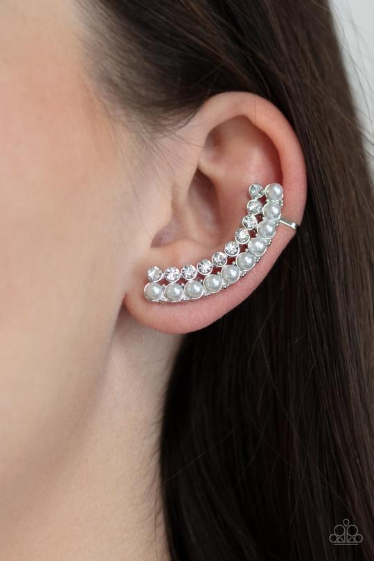 Doubled Down On Dazzle White Paparazzi Post-Crawler Earrings