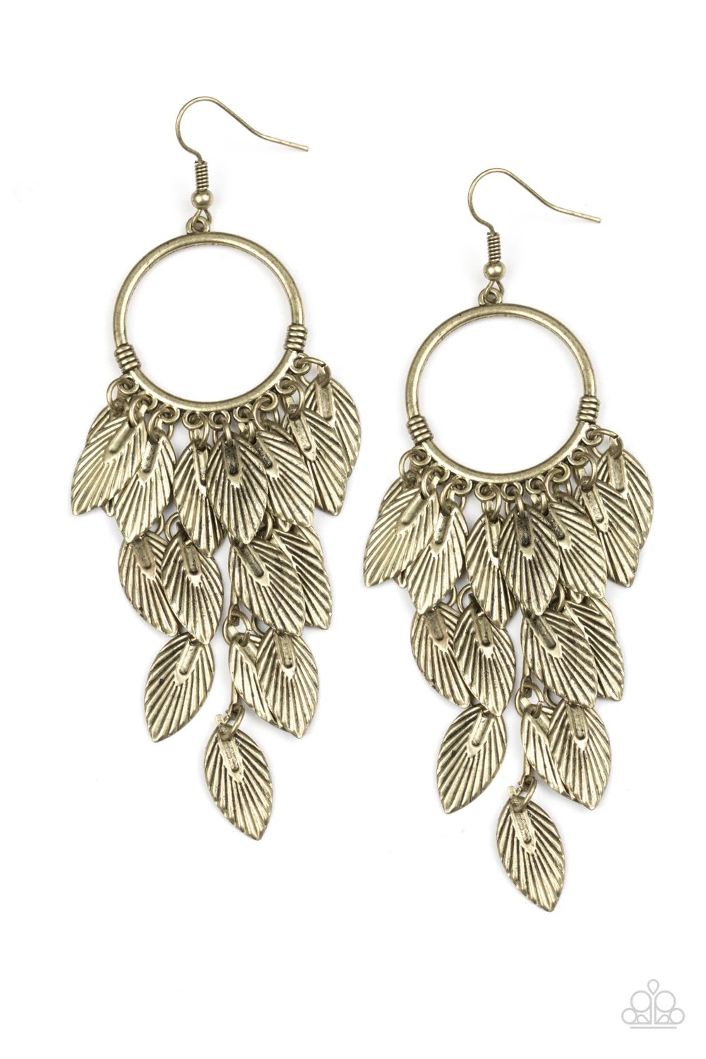 Feather Frenzy Brass Paparazzi Earrings