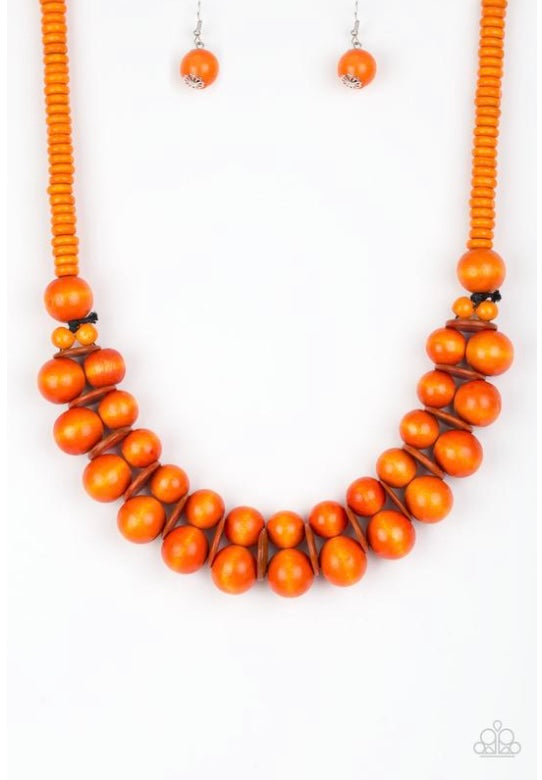 Caribbean Cover Girl Orange Paparazzi Wooden Necklace