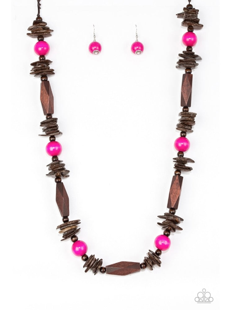 Cozumel Coast Pink Paparazzi Wooden Necklace