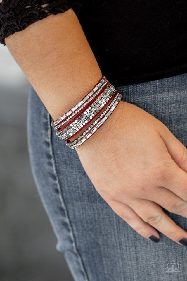 Rebel In Rhinestones - Red Urban Paparazzi Bracelet