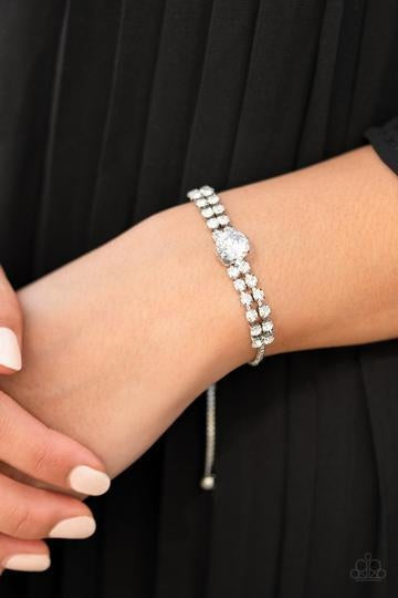 Gorgeously Glitzy White Paparazzi Life of the Party Exclusive Bracelet
