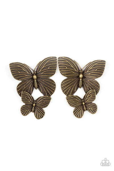 Blushing Butterflies Brass Paparazzi Earrings