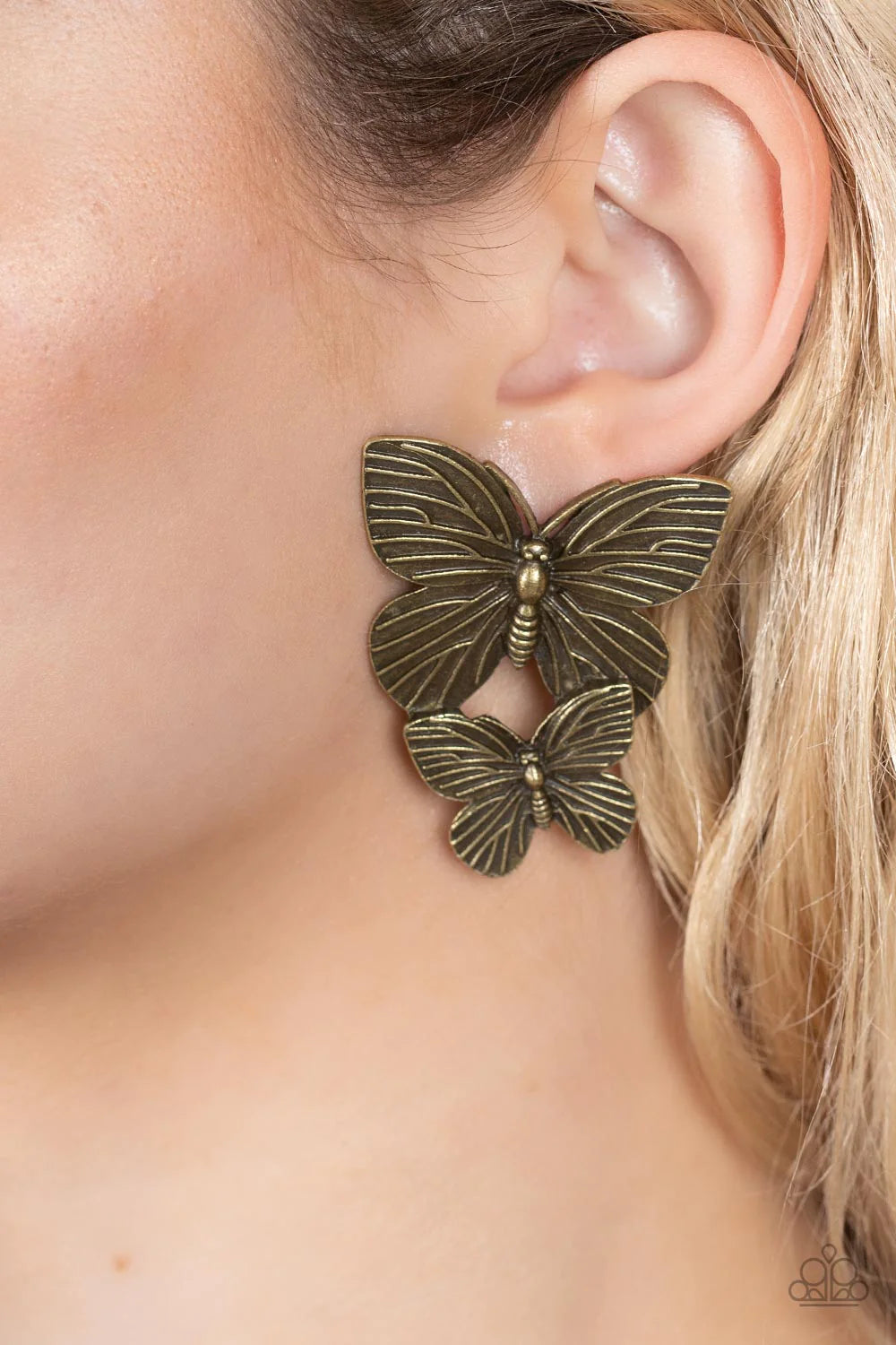 Blushing Butterflies Brass Paparazzi Earrings