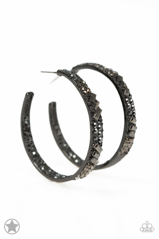 GLITZY By Association - Black Blockbuster Paparazzi Hoop Earrings