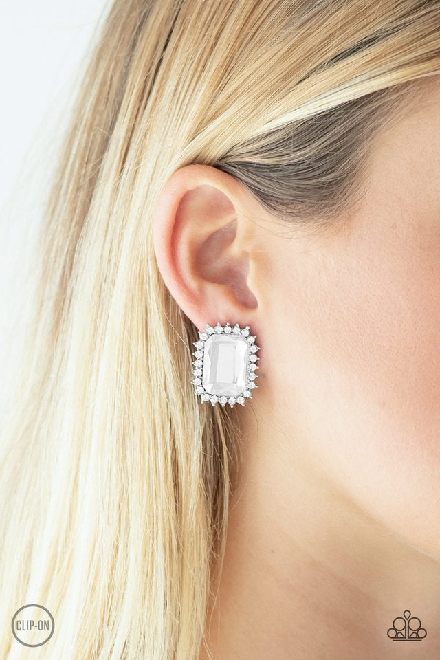 Insta Famous White Paparazzi Clip-On Earrings