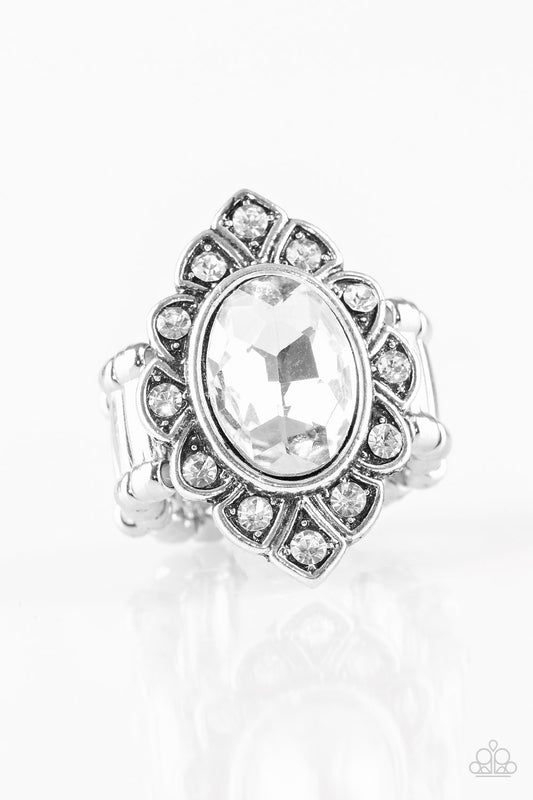Power Behind The Throne - White Paparazzi Ring