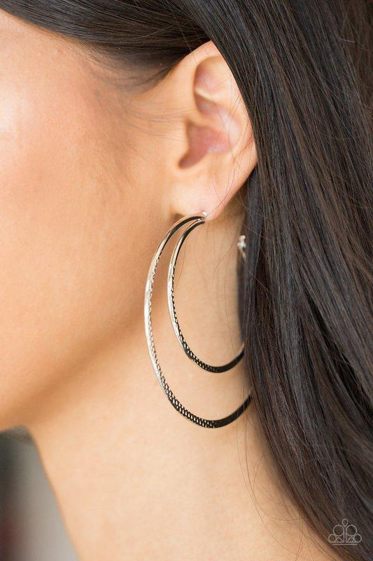 Drop It Like It's HAUTE - Silver Paparazzi Hoop Earring