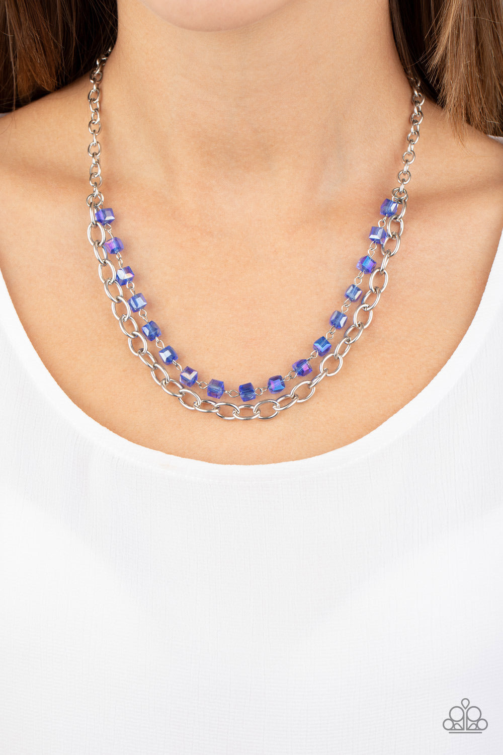 Block Party Princess - Blue Iridescent Paparazzi Necklace