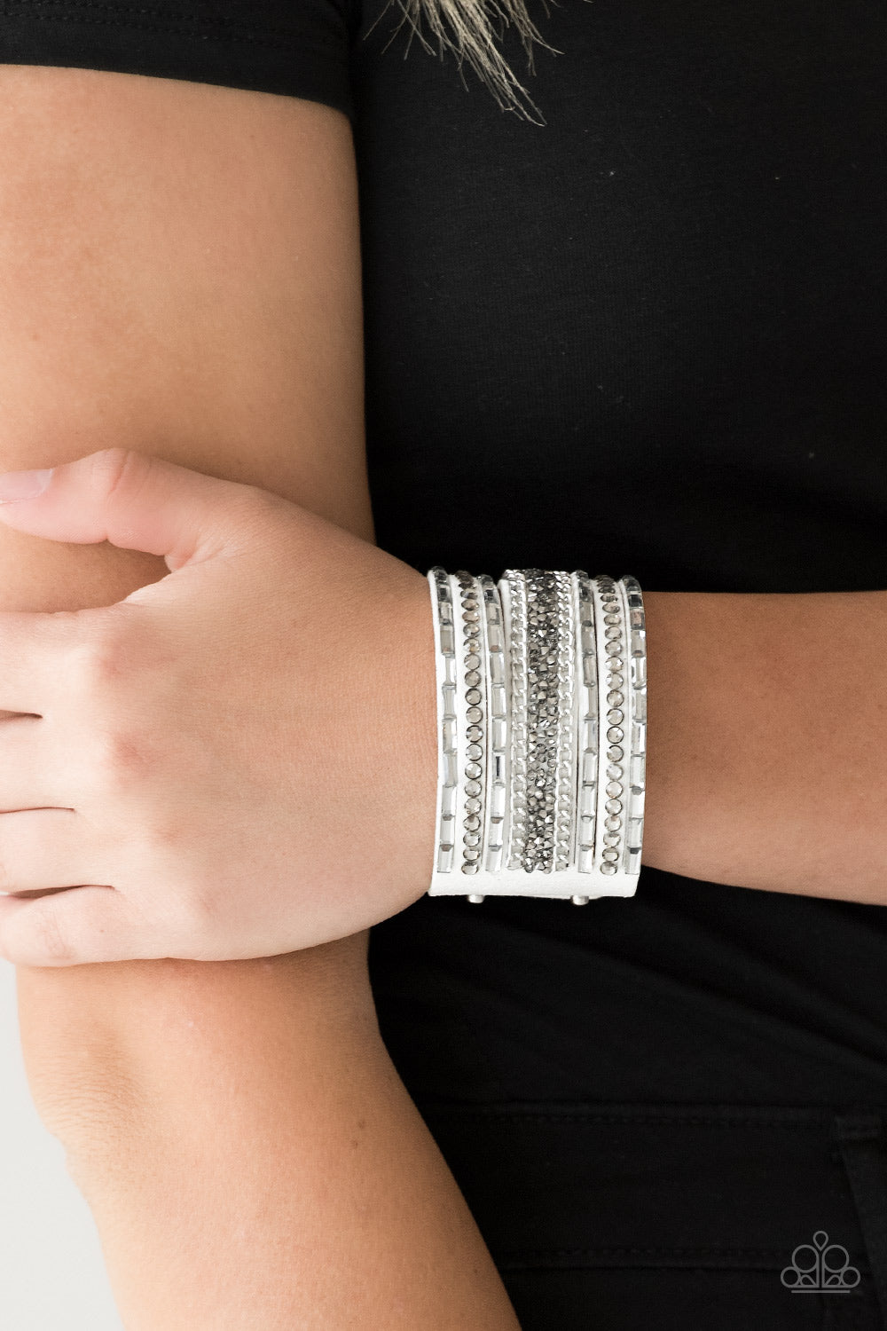 Rhinestone Rumble - White Paparazzi Bracelet
