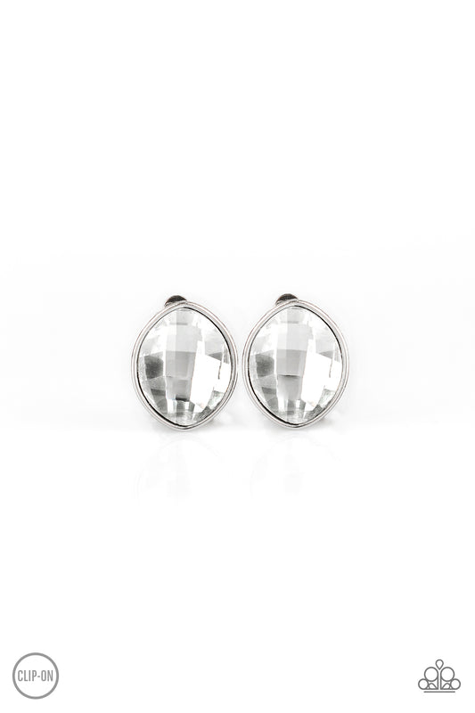 Movie Star Sparkle - White Paparazzi Clip-On Earrings