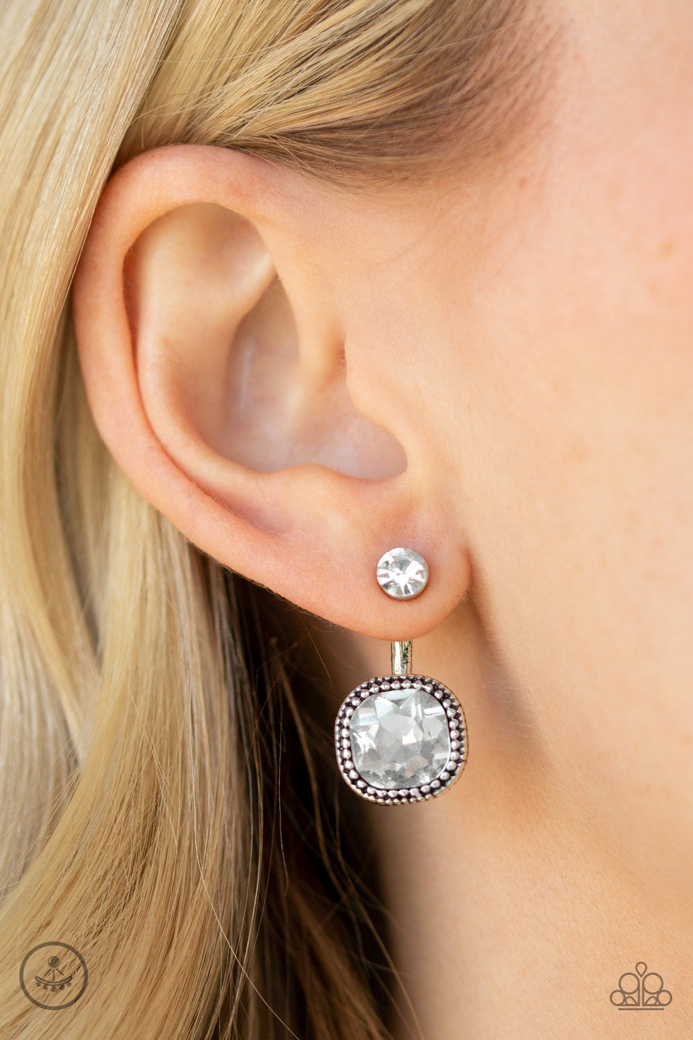 Celebrity Cache - White Paparazzi Double-Sided Earrings