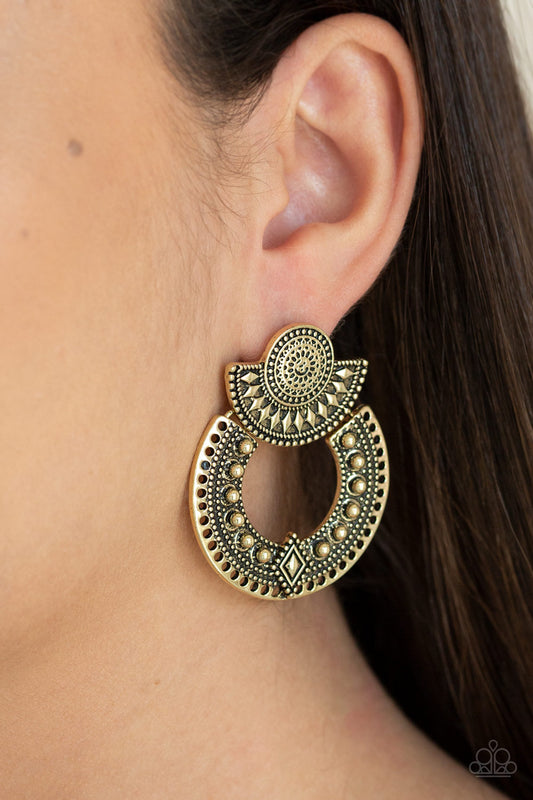 Texture Takeover - Brass Paparazzi Earrings