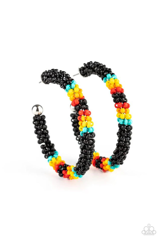 Bodaciously Beaded Black Paparazzi Hoop Earrings