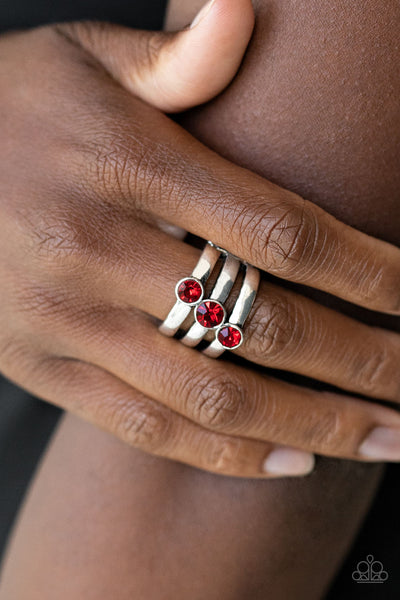 Triple The Twinkle - Red Paparazzi Ring