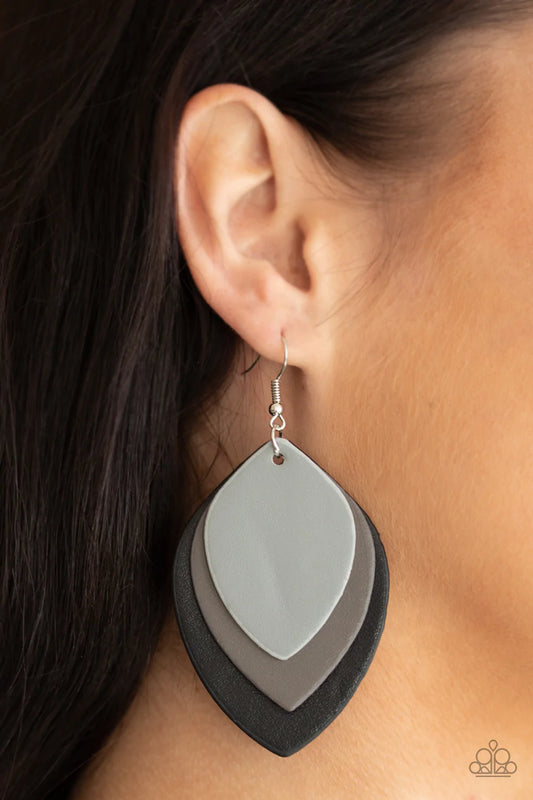 Light as Leather Black Paparazzi Earrings